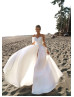 White Pleated Satin Slit Unusual Wedding Dress